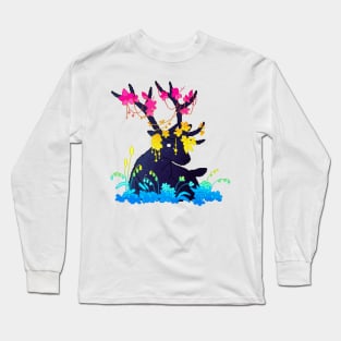 Pansexual Pride Flag Galaxy Deer Long Sleeve T-Shirt